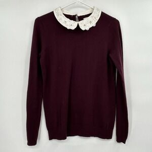 Elle Womens Peter Pan Lace Collar Sweater Size XS Dark Academia Coquette Preppy